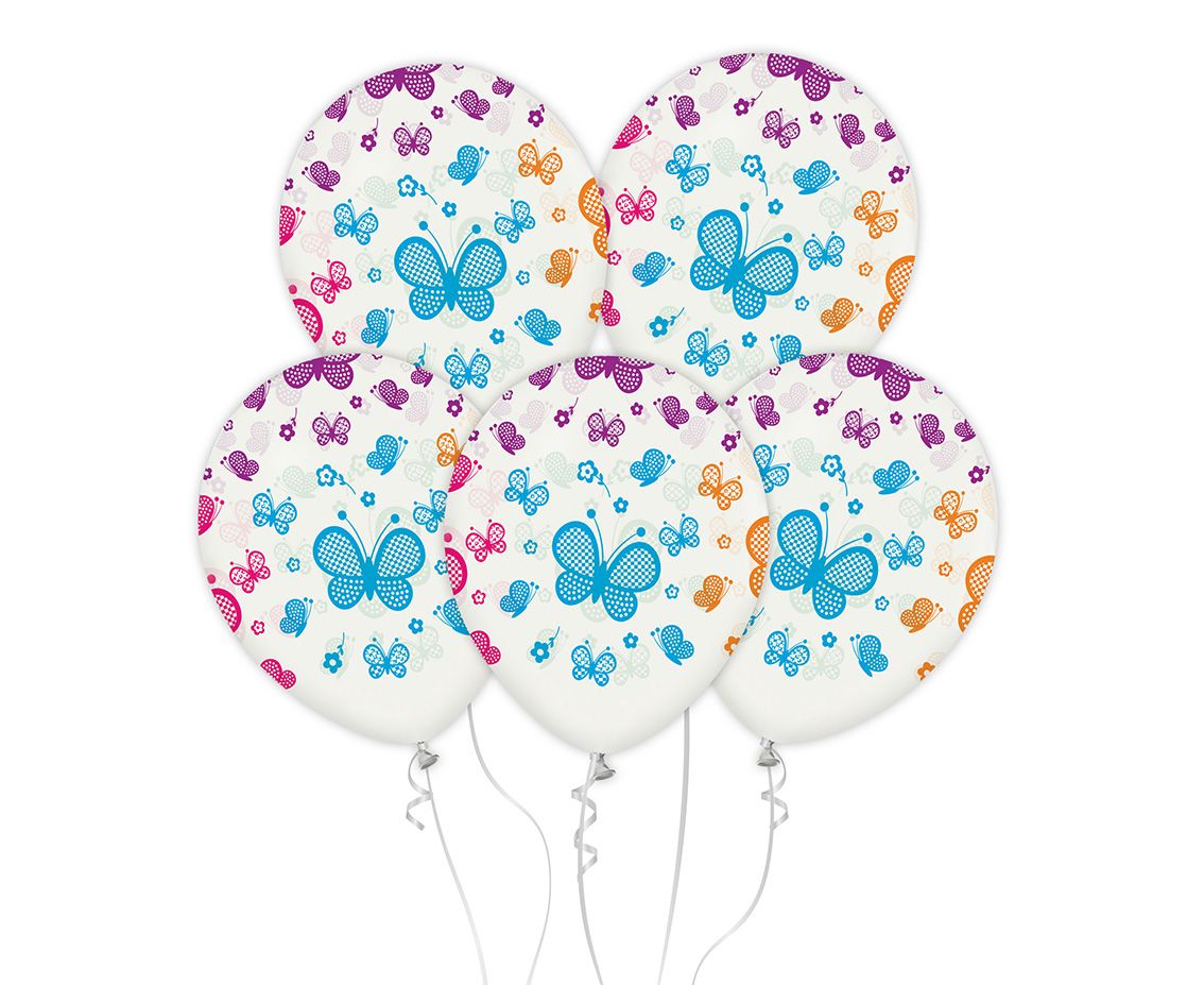 Globos de látex Mariposas, mezcla de colores, 12"/ 30 cm, 5 uds.