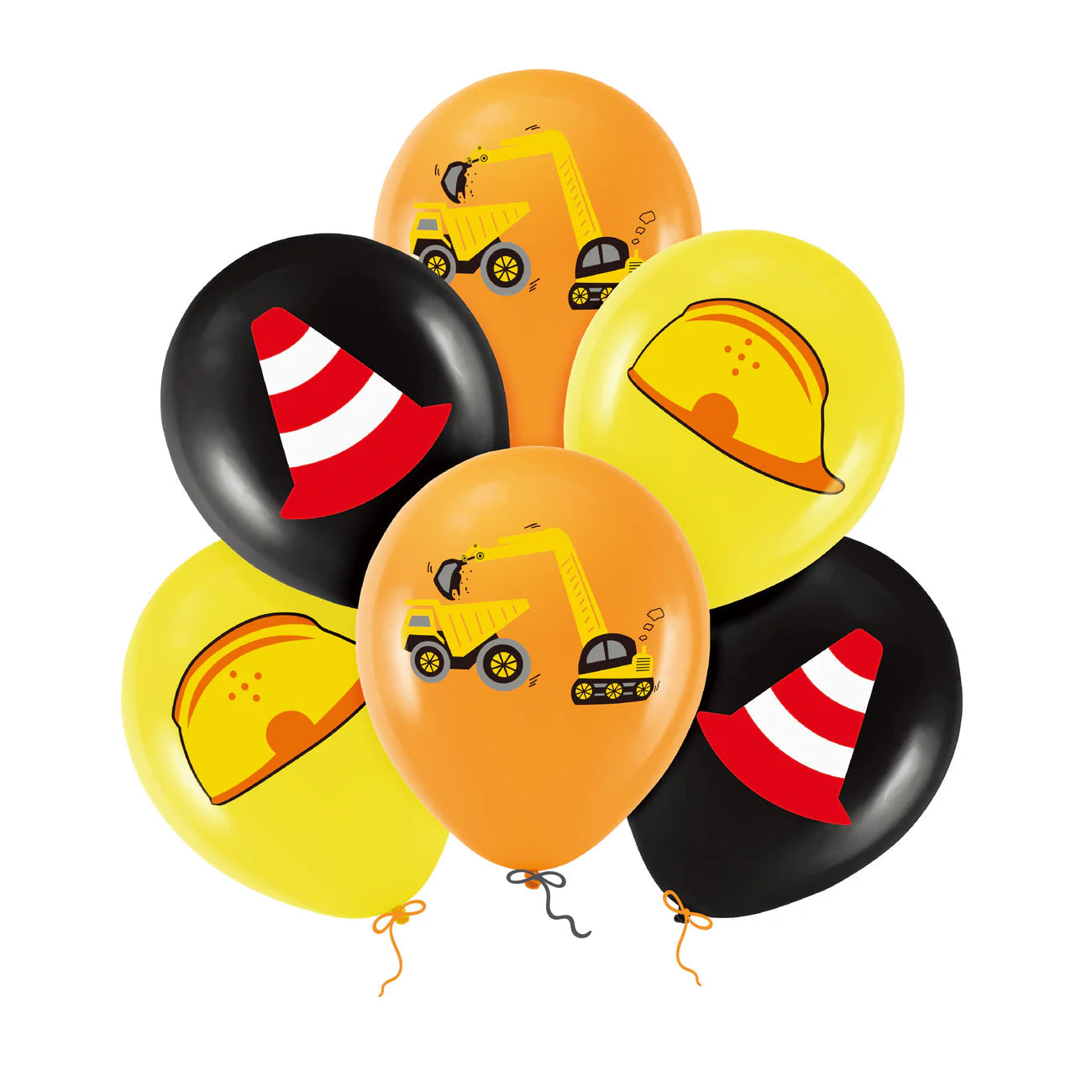 Latex balloons Roadworks/ Construction, 12"/ 30 cm, 6 pcs. PartyPal