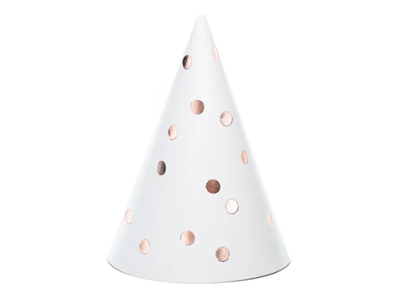 Party hats Dots, white, 16 cm, 6 pcs Partydeco