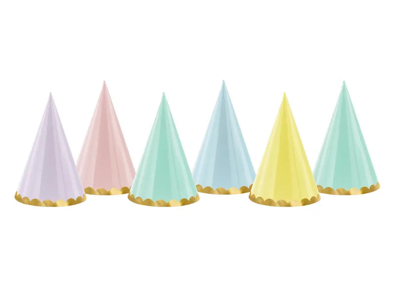 Chapéus de festa, mistura de cores pastel, 16 cm, 6 peças