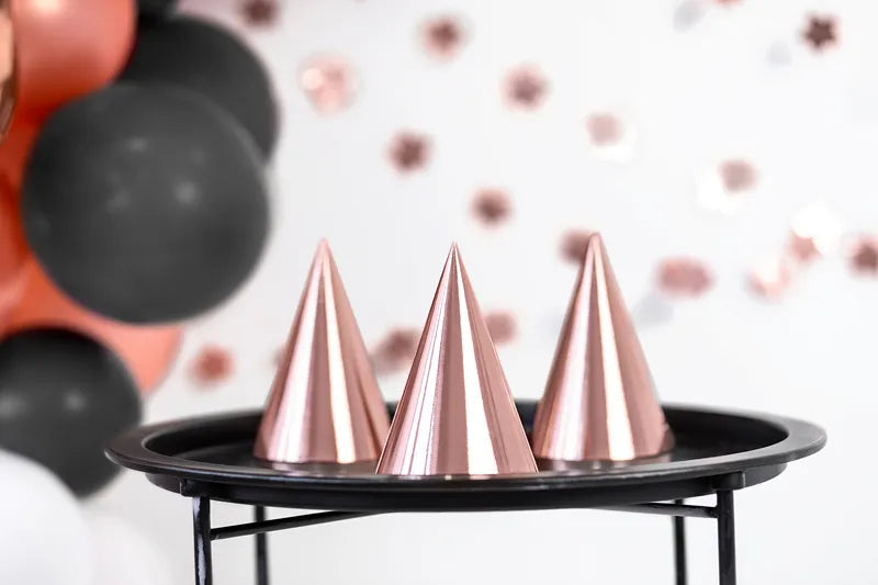 Party hats, rose gold, 16 cm, 6 pcs Partydeco