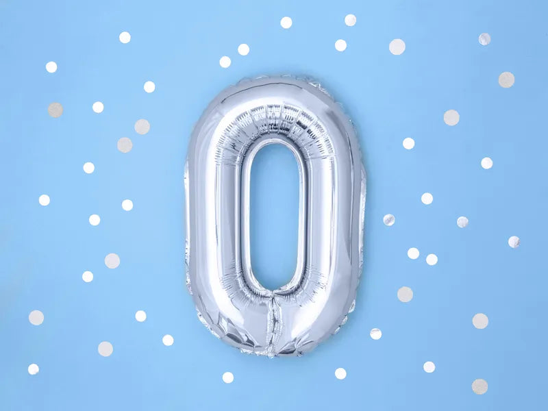 Foil Balloon Number ''0'', 35cm, silver Partydeco