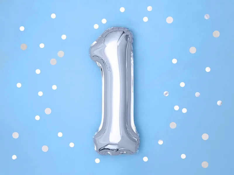 Foil Balloon Number ''1'', 35cm, silver Partydeco