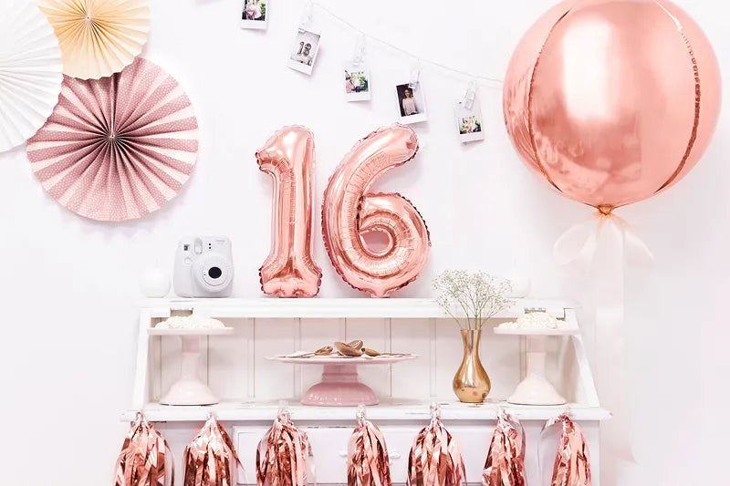 Foil Balloon Number ''4'', 35cm, rose gold Partydeco