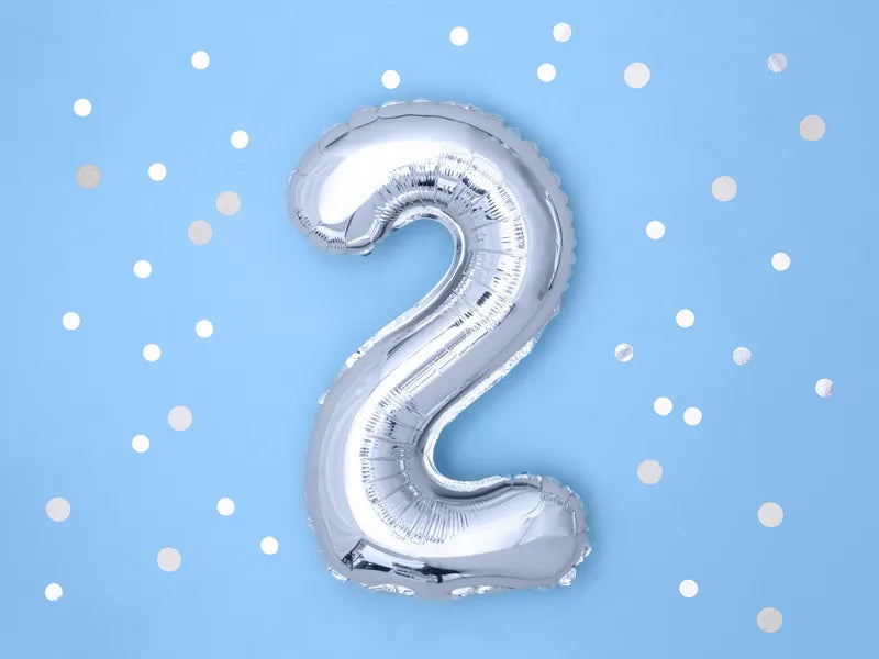Foil Balloon Number ''2'', 35cm, silver Partydeco