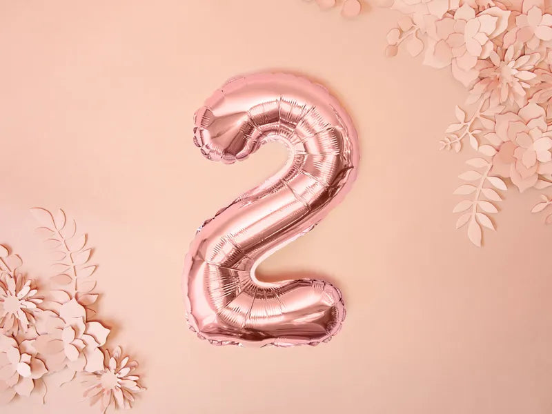 Foil Balloon Number ''2'', 35cm, rose gold Partydeco