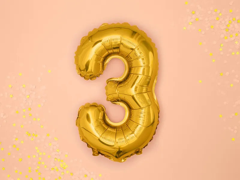 Foil Balloon Number ''3'', 35cm, gold Partydeco