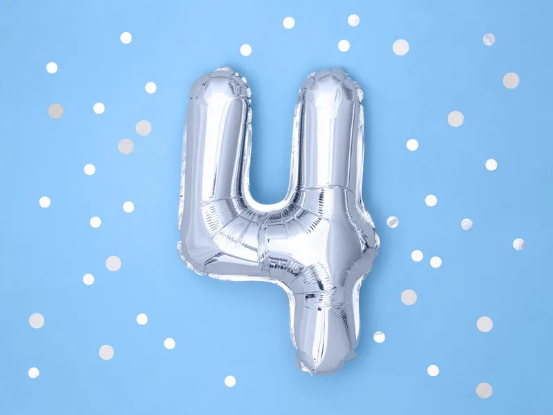 Foil Balloon Number ''4'', 35cm, silver Partydeco