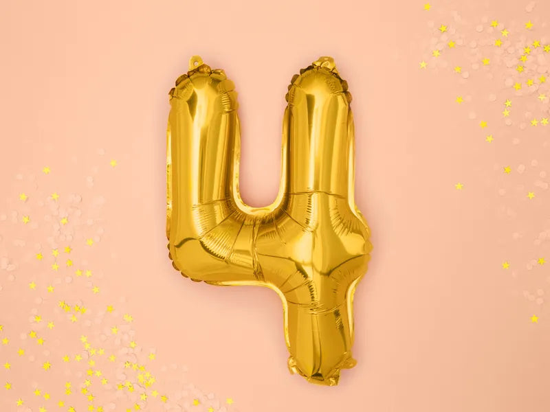 Foil Balloon Number ''4'', 35cm, gold Partydeco