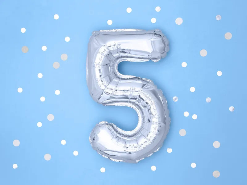 Foil Balloon Number ''5'', 35cm, silver Partydeco