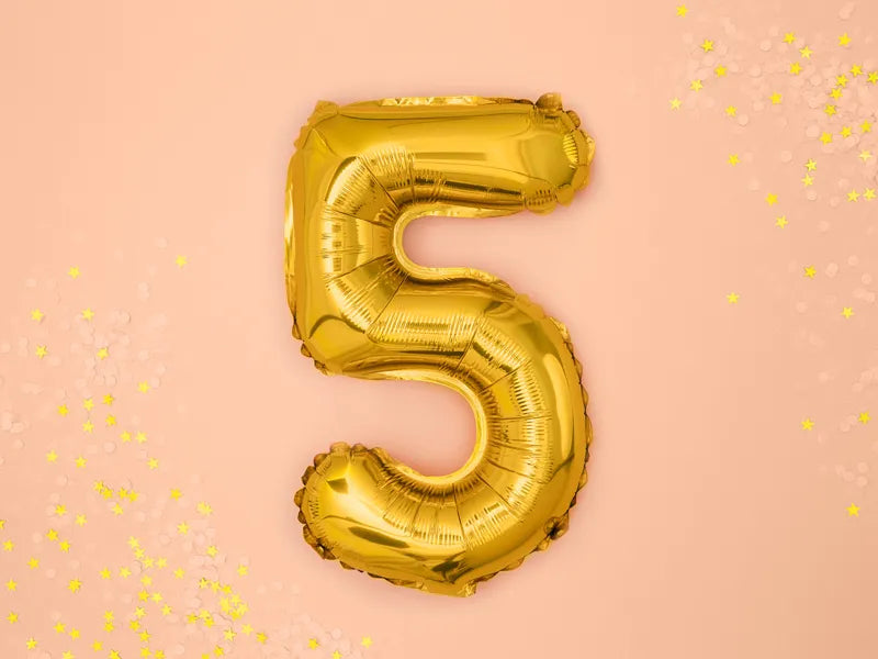 Foil Balloon Number ''5'', 35cm, gold Partydeco