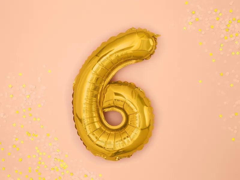 Foil Balloon Number ''6'', 35cm, gold Partydeco