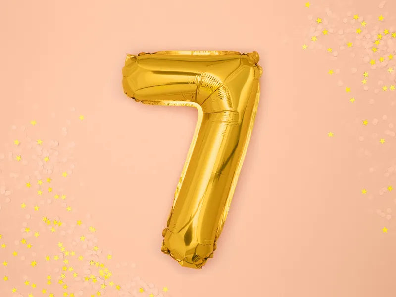 Foil Balloon Number ''7'', 35cm, gold Partydeco