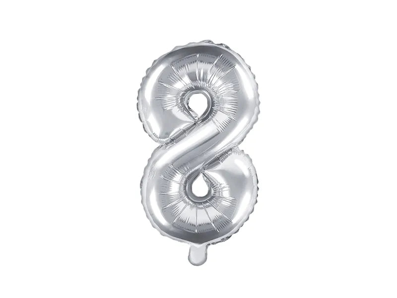 Globo de aluminio número 8, 35 cm, color plata