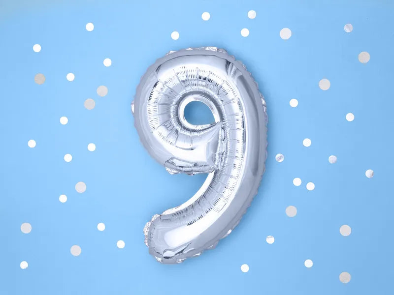 Foil Balloon Number ''9'', 35cm, silver Partydeco