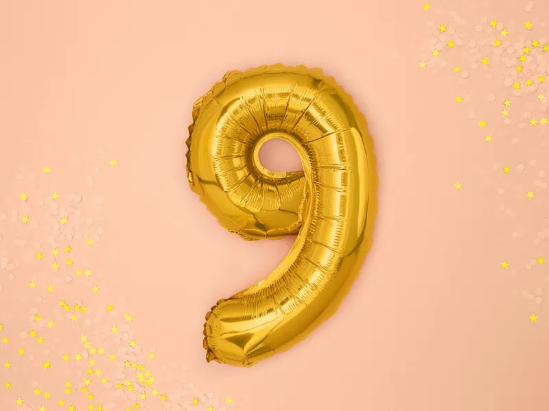 Foil Balloon Number ''9'', 35cm, gold Partydeco