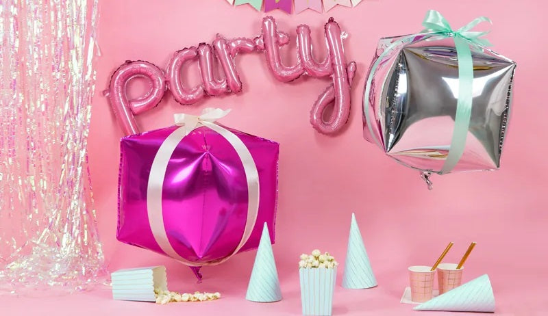 Foil Balloon Cube, Dark Pink, 14" / 35 cm Partydeco
