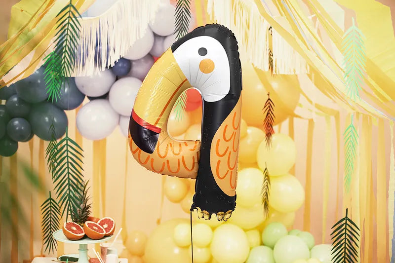 Foil balloon Number 4 - Tucan, 68x91 cm, mix Partydeco