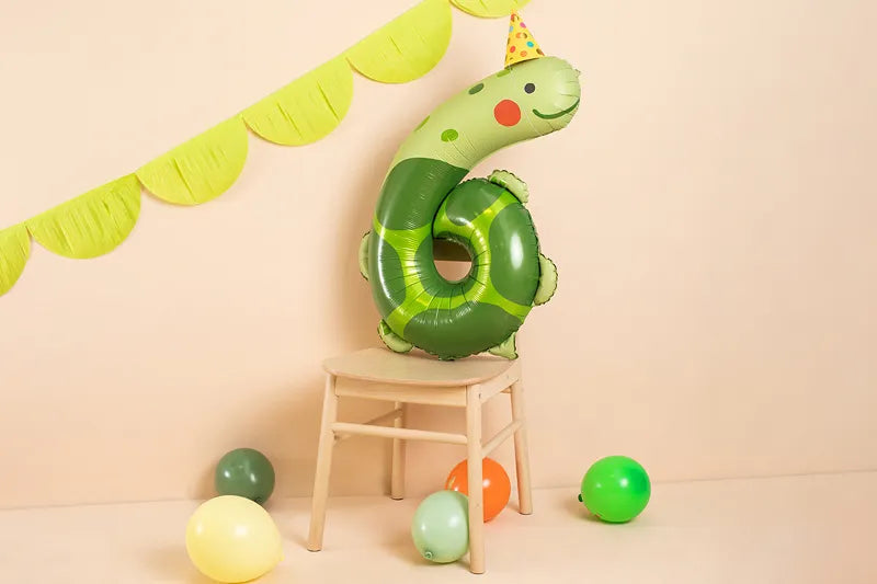 Foil balloon Number 6 - Turtle, 75x96 cm, mix Partydeco