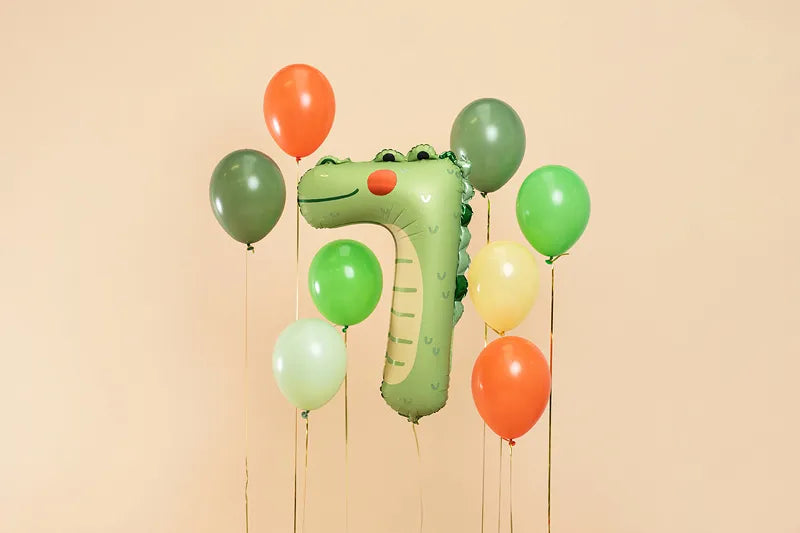 Foil balloon Number 7 - Crocodile, 56x85 cm, mix Partydeco