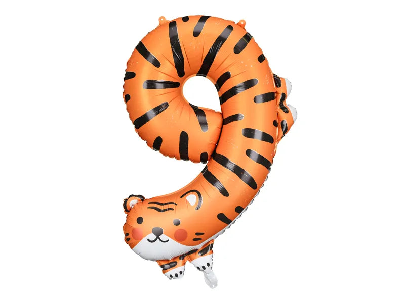 Balão Foil Número 9 - Tigre, 64x87 cm, mix
