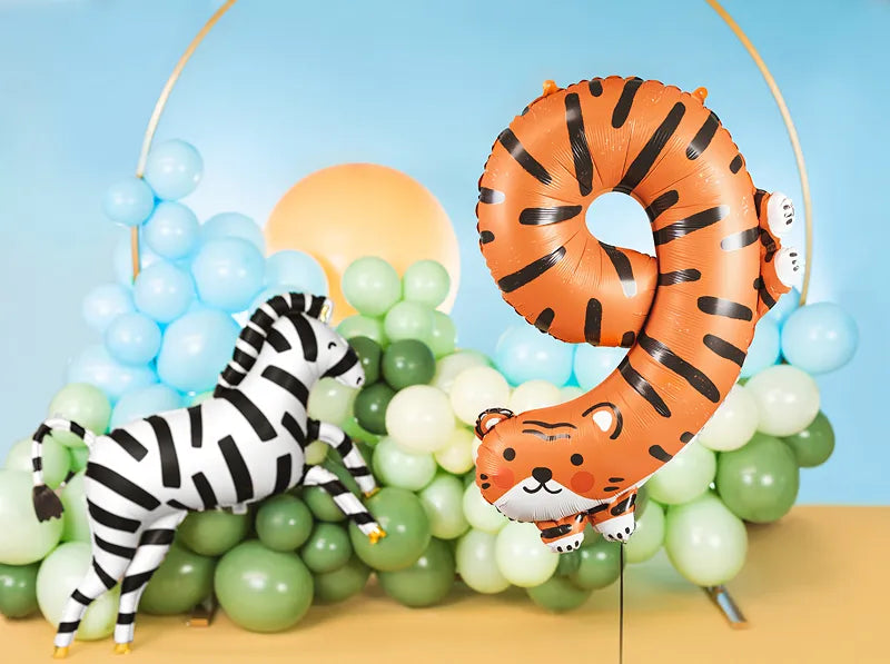 Balão Foil Número 9 - Tigre, 64x87 cm, mix