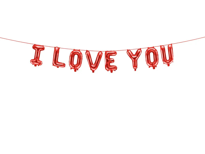 Red foil balloons spelling 'I Love You', inflated size 210 x 35 cm, perfect for celebrations and special occasions.