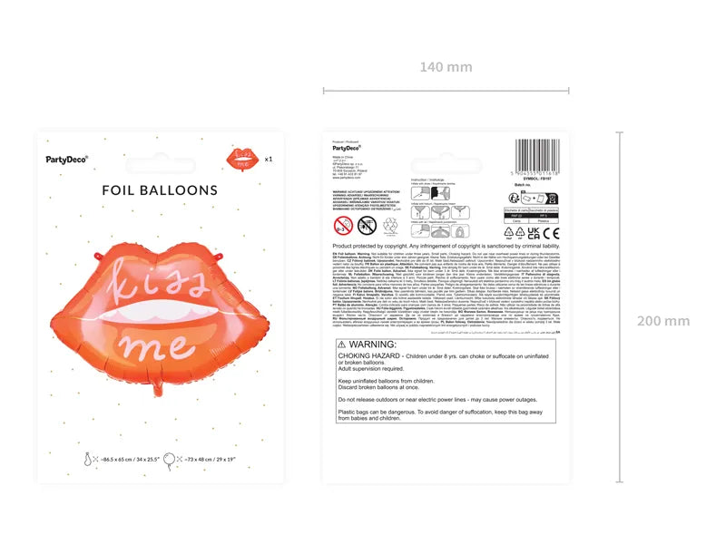 Foil Balloon Lips - Kiss Me, 34 x 25.5" / 86.5 x 65 cm Partydeco