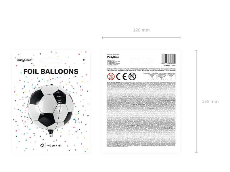 Foil Balloon Soccer/Football, Ball, 3D, 16" / 40 cm Partydeco