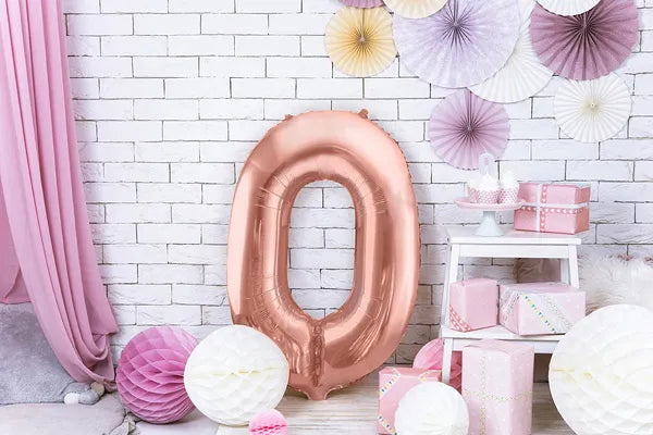 Balão Foil Número ''0'', 86cm, ouro rosa
