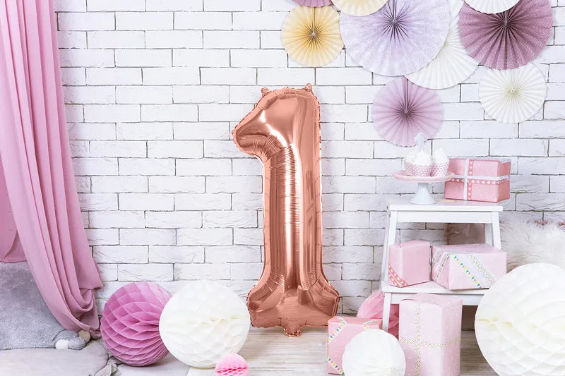 Foil Balloon Number ''1'', 86cm, rose gold Partydeco