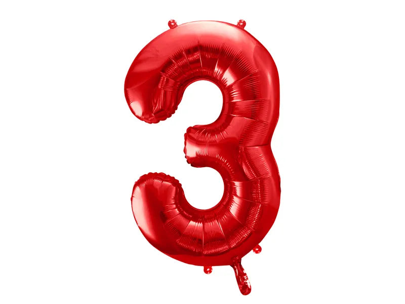 Foil Balloon Number ''3'', 86cm, red Partydeco