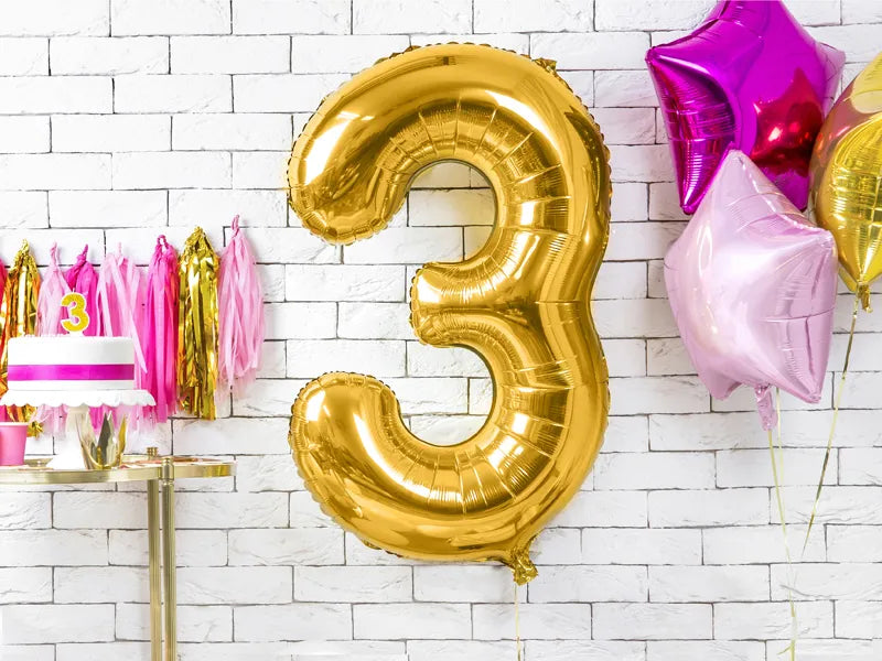 Foil Balloon Number ''3'', 86cm, gold Partydeco