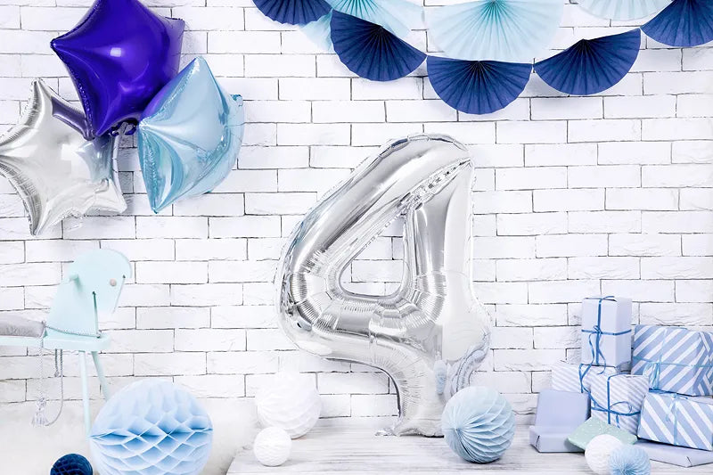 Foil Balloon Number ''4'', 86cm, silver Partydeco