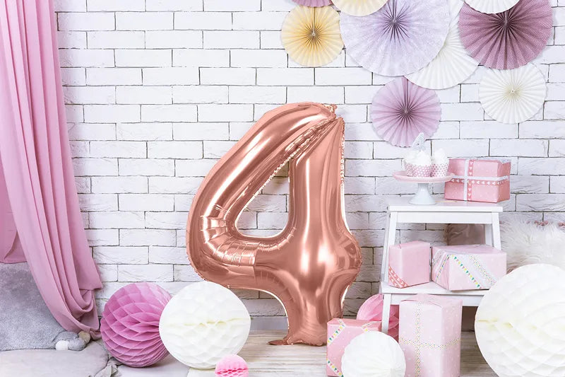 Foil Balloon Number ''4'', 86cm, rose gold Partydeco