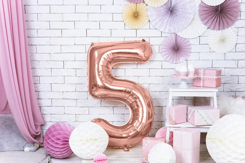 Foil Balloon Number ''5'', 86cm, rose gold Partydeco