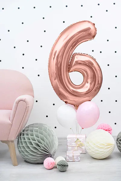 Foil Balloon Number ''6'', 86cm, rose gold Partydeco