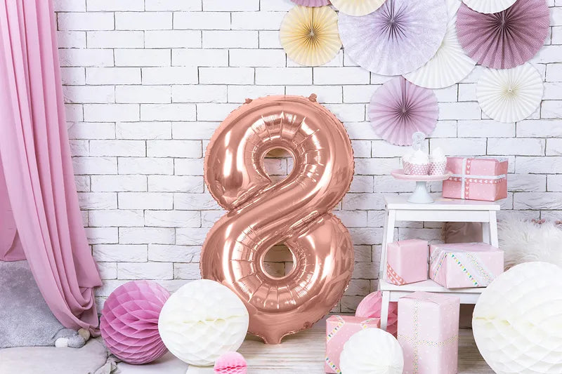Foil Balloon Number ''8'', 86cm, rose gold Partydeco