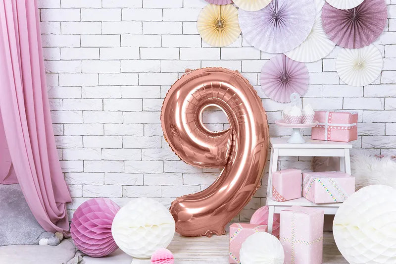 Foil Balloon Number ''9'', 86cm, rose gold Partydeco