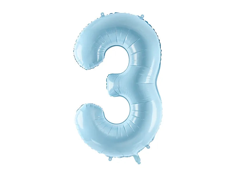 Foil Balloon Number ''3'', 86cm, light blue Partydeco