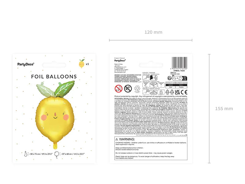 Foil Balloon Lemon/Citron, 14.5x23.5" / 37x60 cm Partydeco