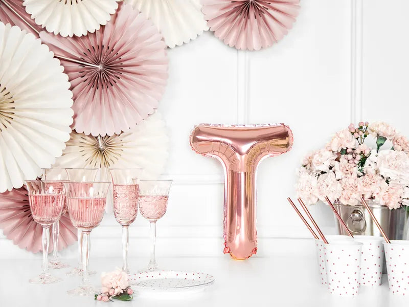 Foil Balloon Letter ''T'', 35cm, rose gold Partydeco