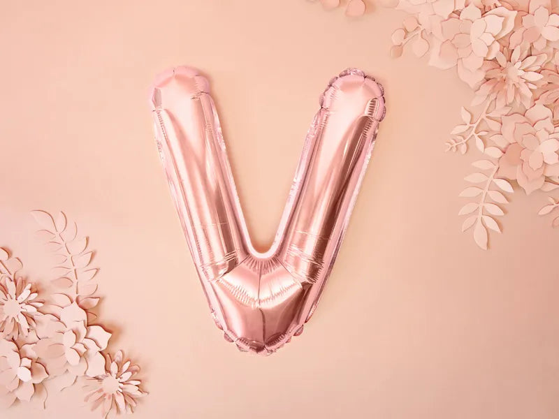 Foil Balloon Letter ''V'', 35cm, rose gold Partydeco