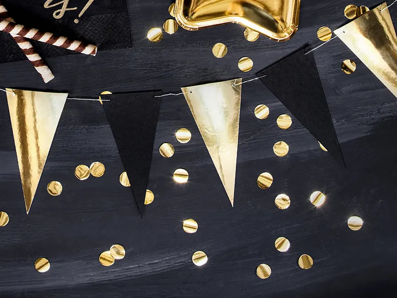 Paper flag garland, gold/ black, 2.15 m Partydeco