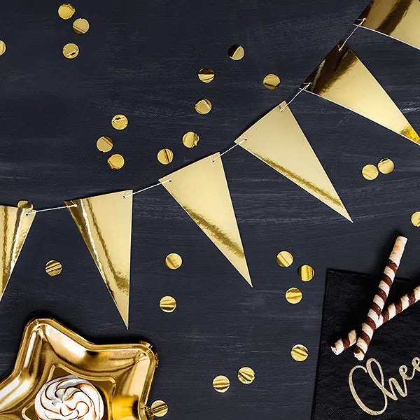 Paper flag garland, gold, 2.15 m Partydeco