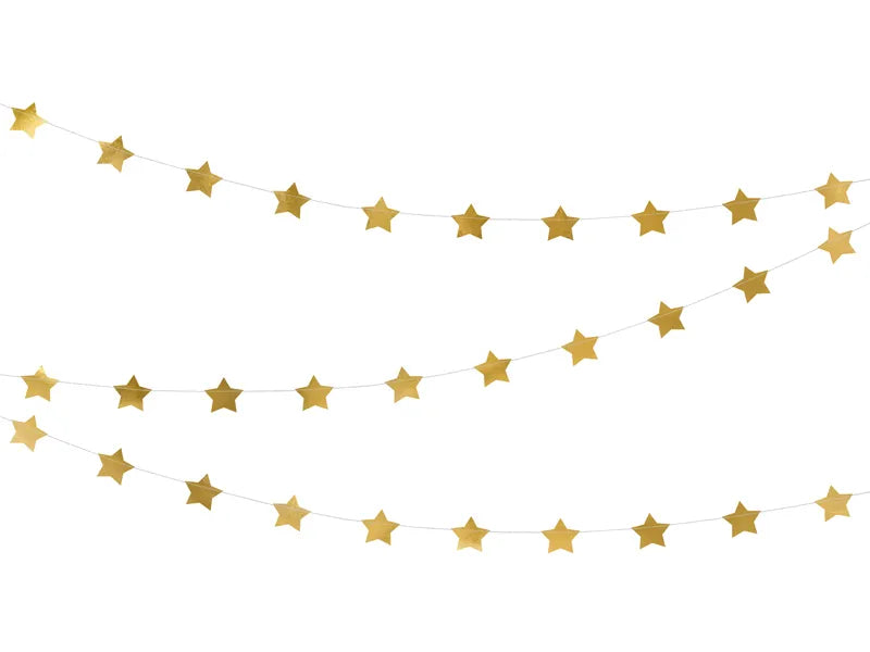 Guirnalda de papel con estrellas, dorada, 3,6 m