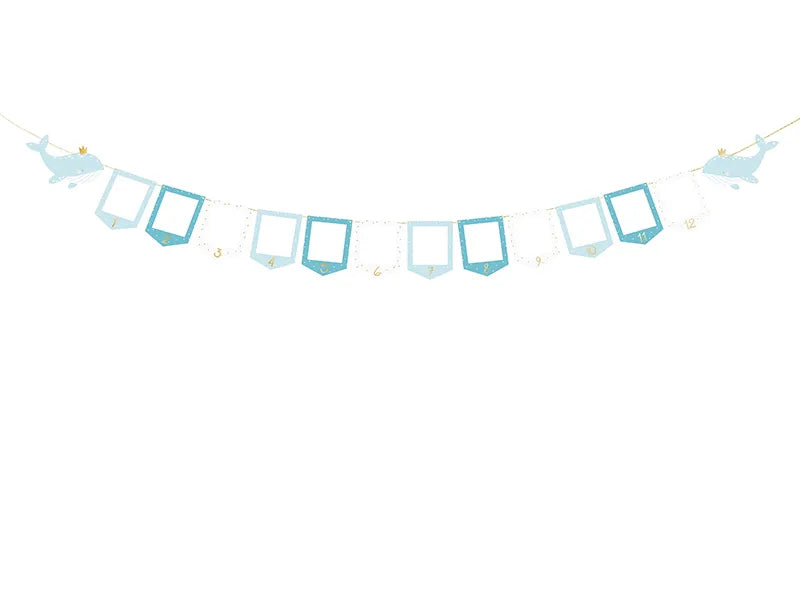 Photo frame garland - Whale, light blue, 10.5 x 15 cm Partydeco