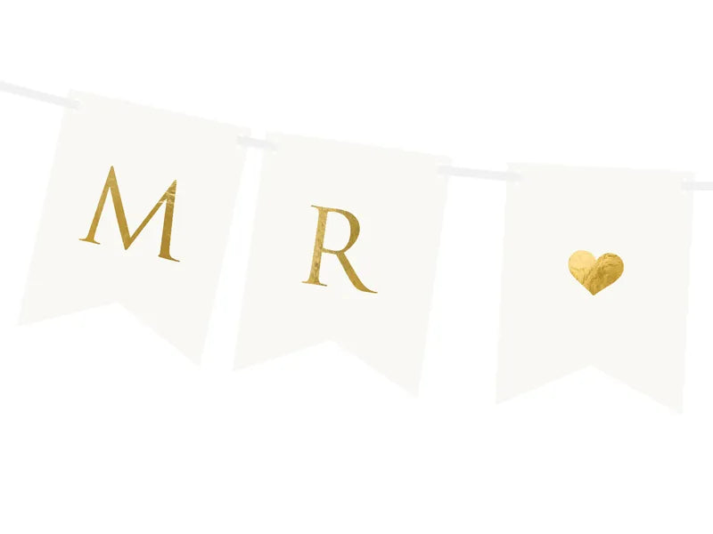 Paper Banner Mr Mrs, white, 15 x 85 cm Partydeco