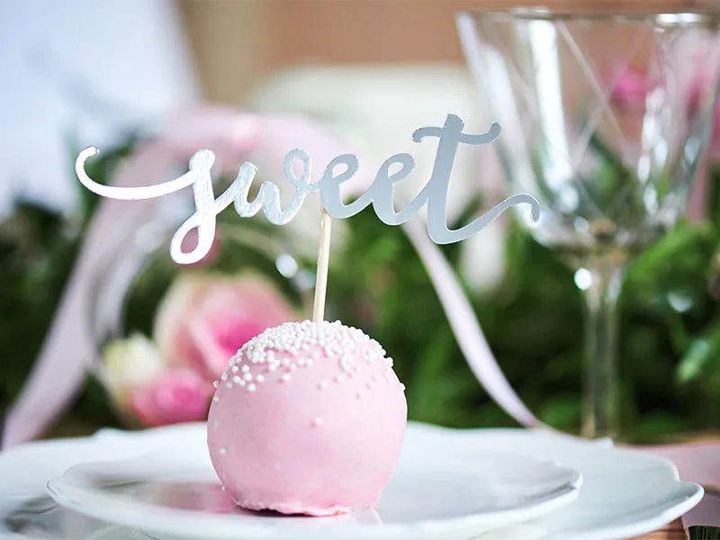 Cupcake toppers Love, silver, 13 cm, 6 pcs Partydeco