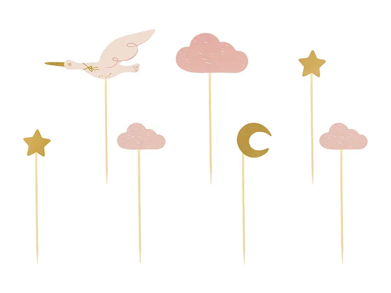 Cupcake toppers Stork, paper, 11-12 cm, 7 pcs